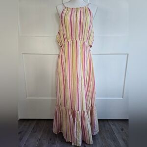 Old Navy Maternity Waist-Defined Striped Halter Maxi Dress